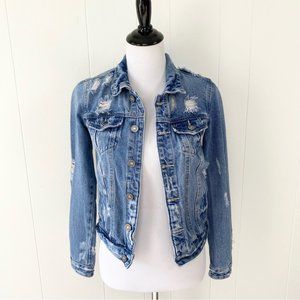KanCan Distressed Thrashed Jean Denim Medium Wash Jacket Women's Size XS